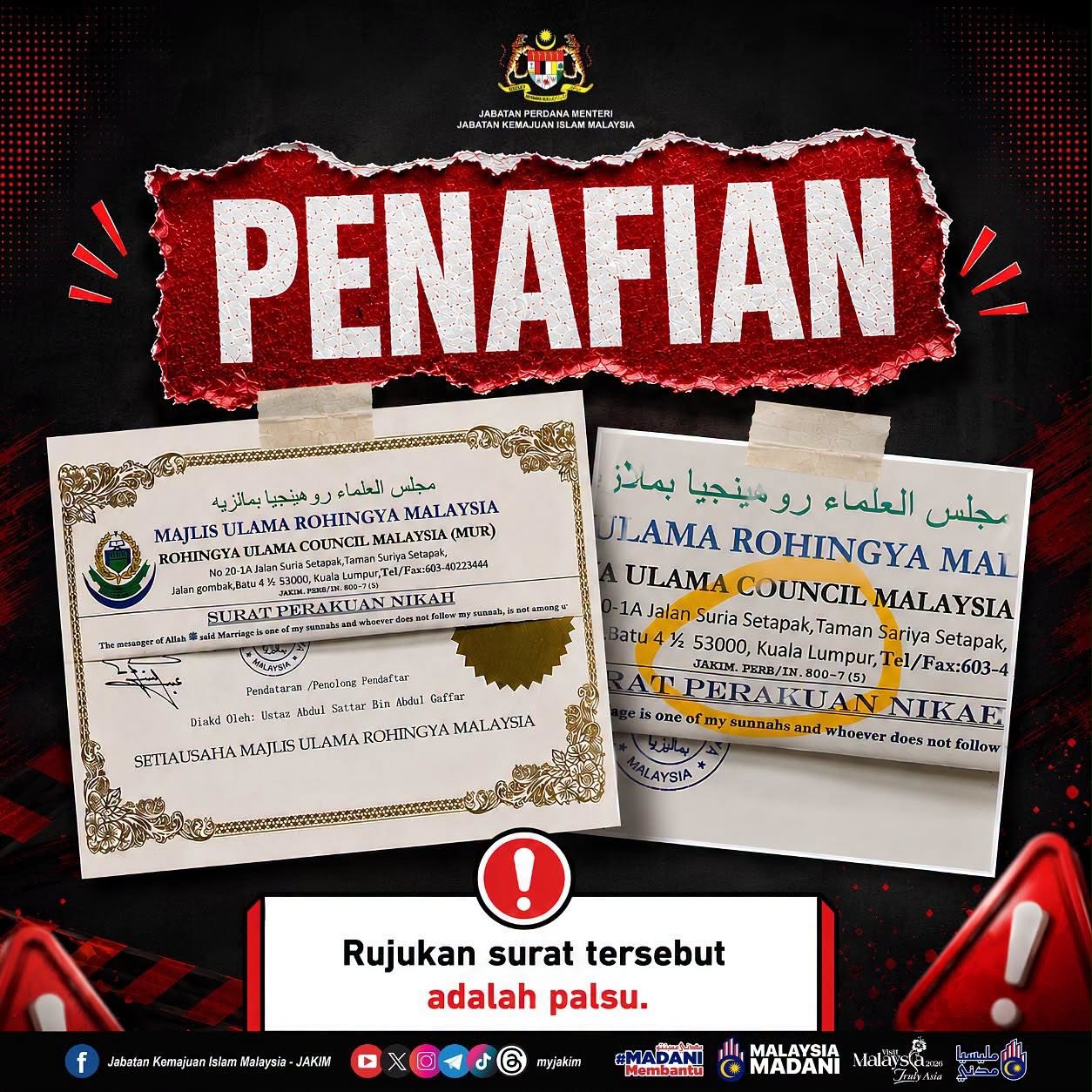 JAKIM Confirms Viral Marriage Letter with Fake Reference Number