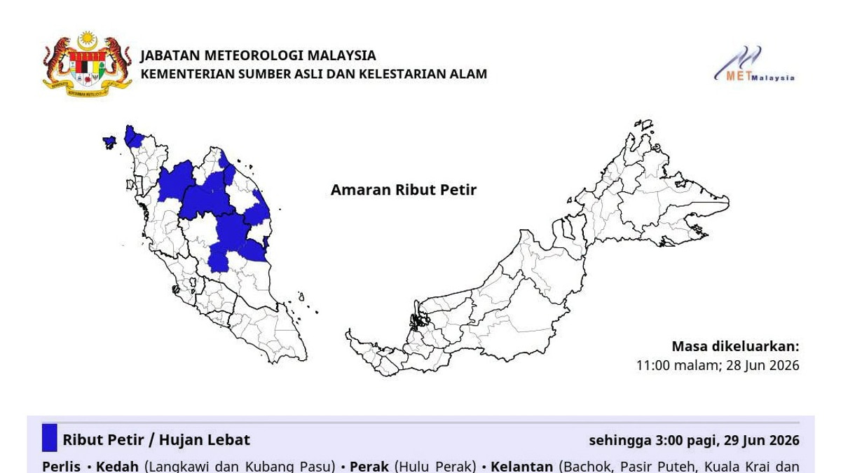 MetMalaysia Warns of Severe Weather Across Northern and East Coast States