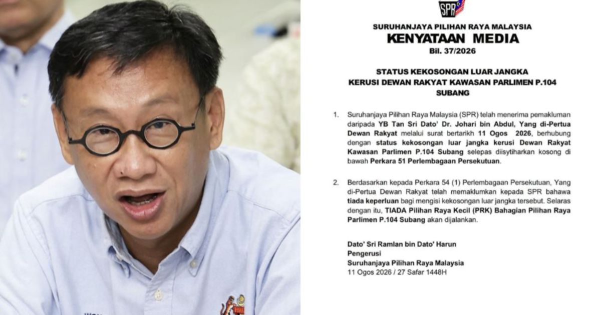 No Subang By-Election After Wong Chen Steps Down, EC Confirms