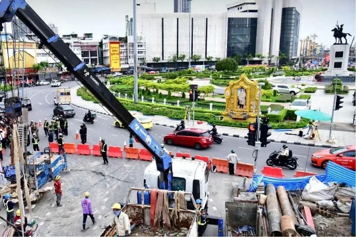 Bangkok subway construction mishap displaces 60 residents as water seepage triggers sinkhole
