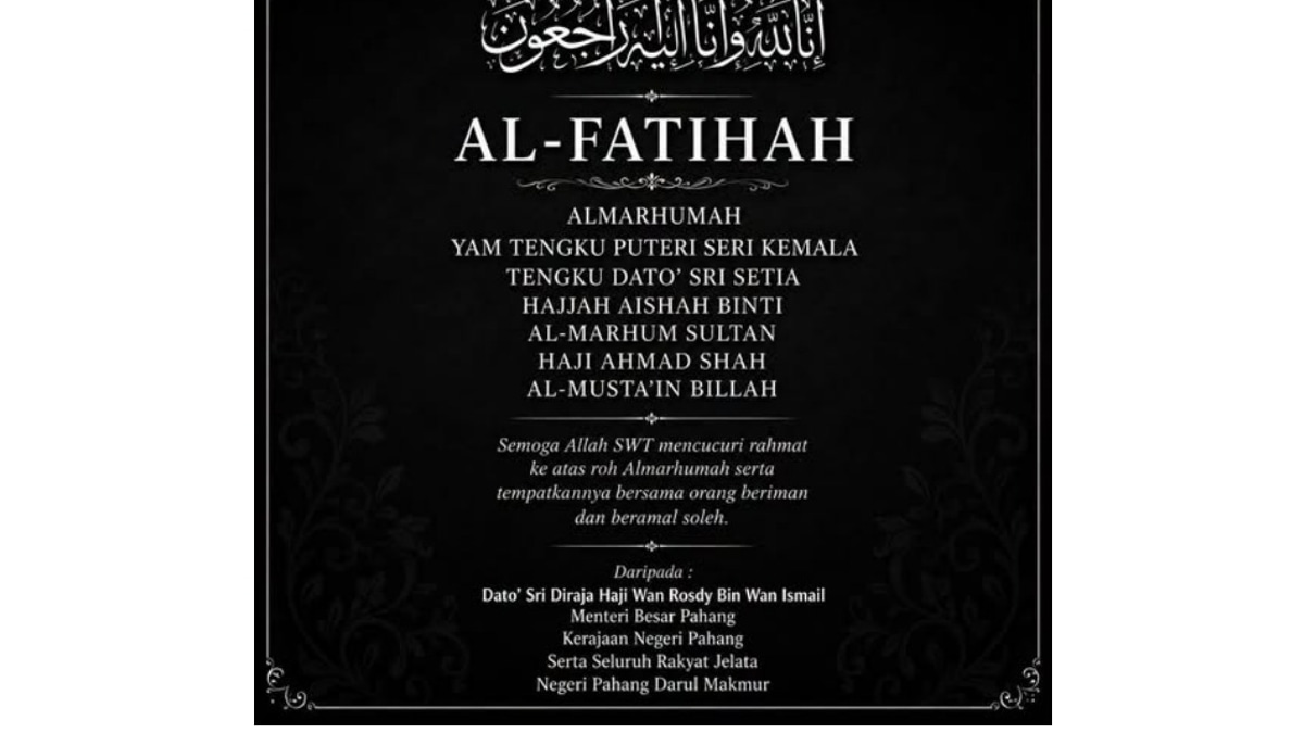 Pahang Menteri Besar Extends Condolences for Sultan's Sister