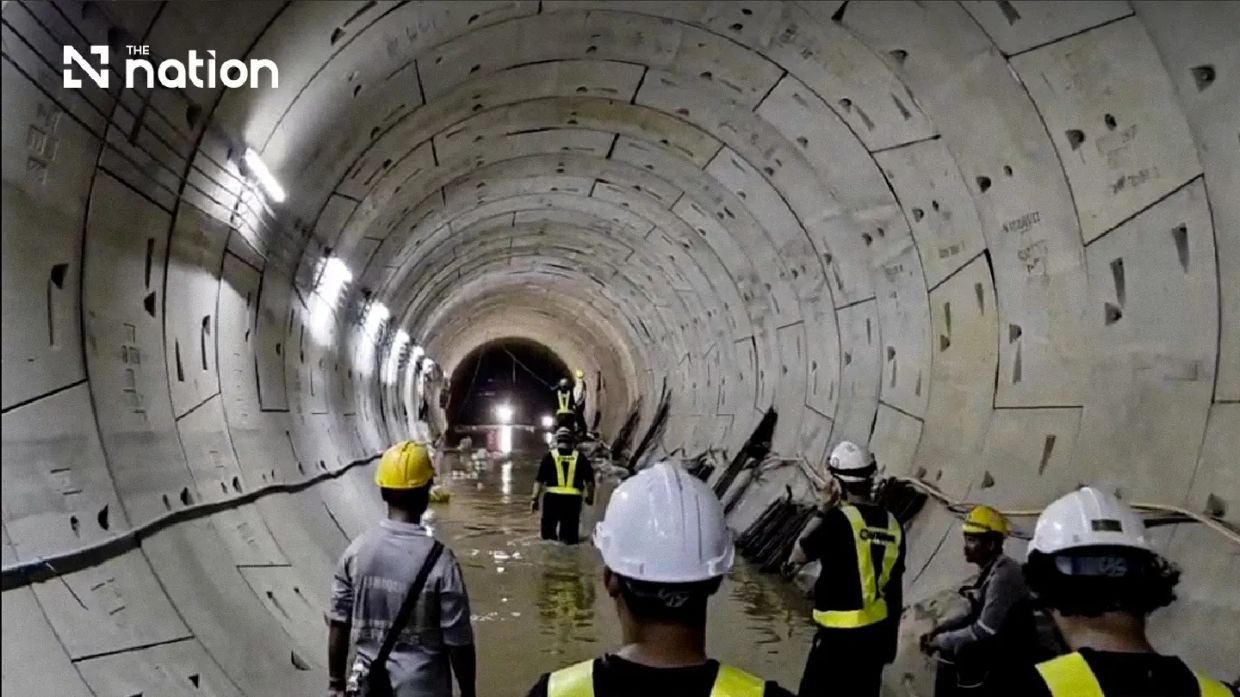 Bangkok Purple Line tunnel breach triggers emergency response as heavy rain floods construction site