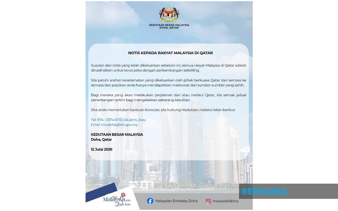 Malaysia Urges Citizens in Qatar to Heed Local Security Warnings Amid US-Iran Tensions