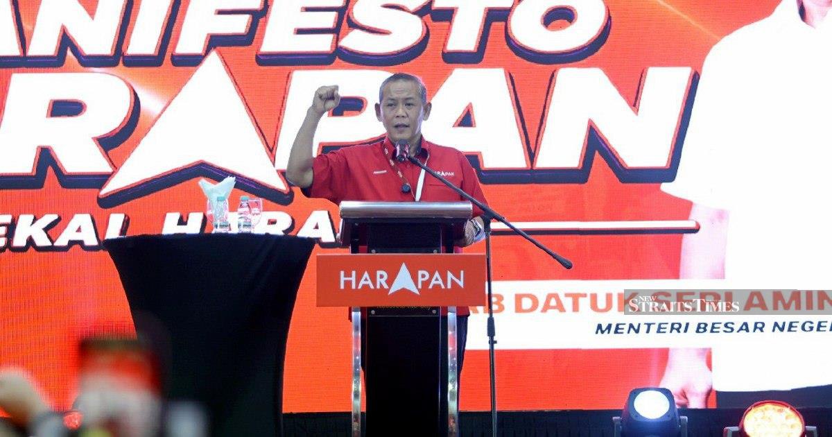 Negri Sembilan BN manifesto 'lifts key pledges from PH', alleges incumbent Menteri Besar Aminuddin