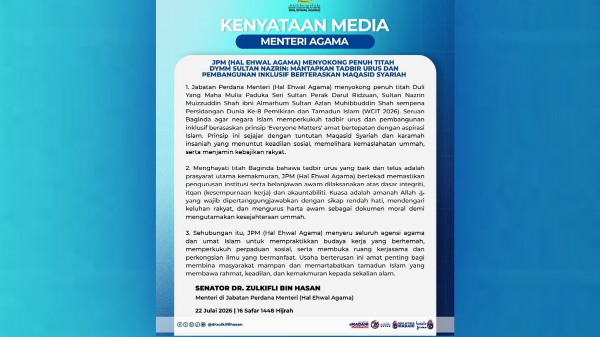 Malaysia's Religious Affairs Ministry to Anchor Governance in Sultan Nazrin's 'Everyone Matters' Principle