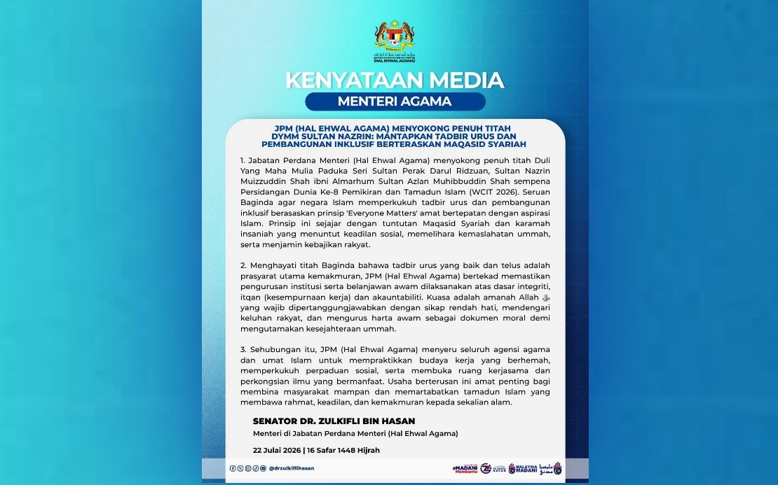 Malaysia's Religious Affairs Ministry to Anchor Governance in Sultan Nazrin's 'Everyone Matters' Principle